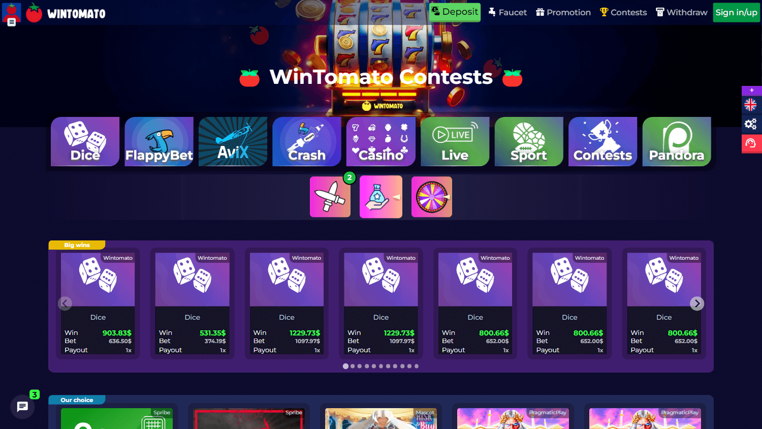 Wintomato Casino Desktop screenshot